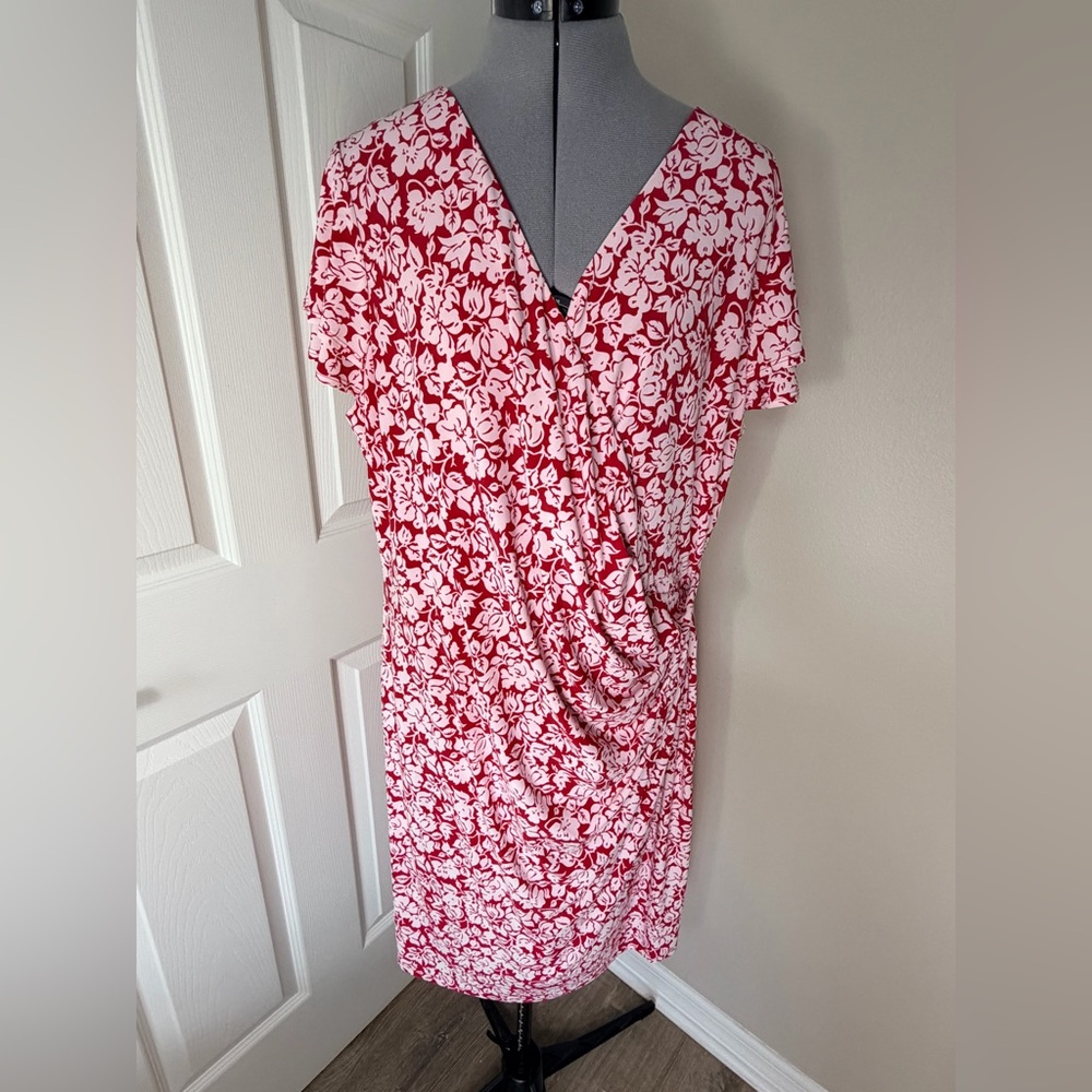 Lauren Ralph Lauren 20W Red Floral Faux Wrap Midi Dress - EUC - Picture 2 of 5